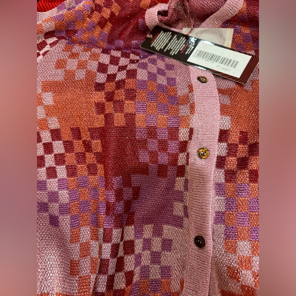 Happy Sheep NWT SIZE SMALL cardigan square pattern Fushia-Copper-Orange-Red - Picture 7 of 9